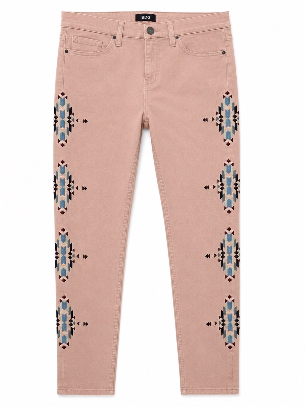 NWT BDG Urban Outfitters Cigarette Jeans 29 Pink Embroidered Aztec Boho Western
